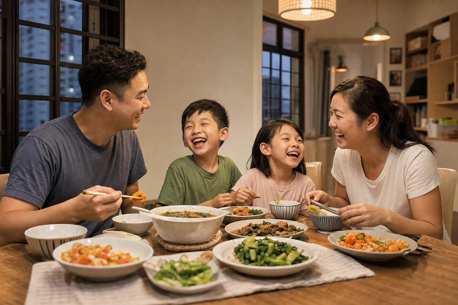 Family enjoying dinner together